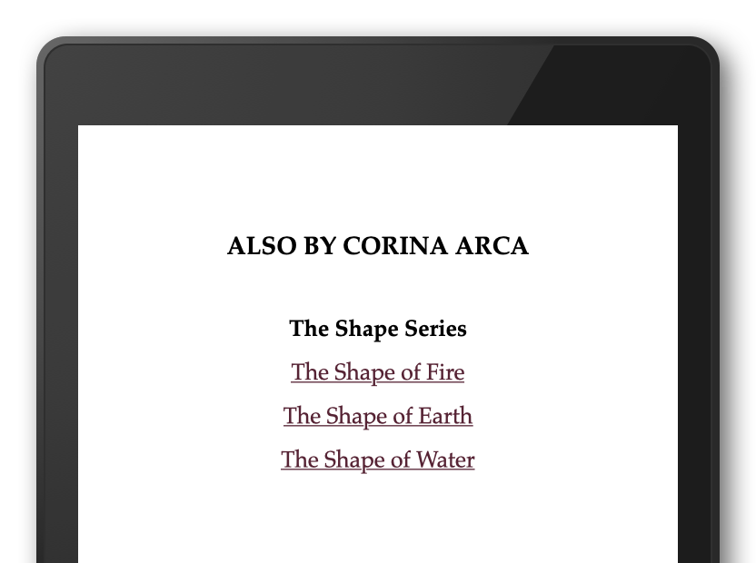 Example of an Also By page with links for three other books by the author