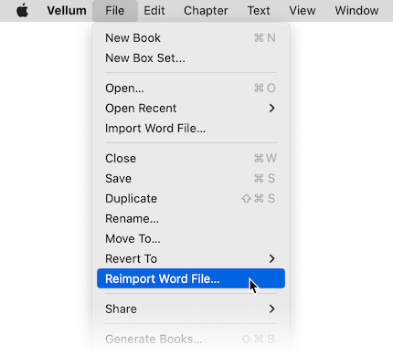 Reimport Word File command, found in File menu