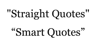Example text showing straight quotes (top) and smart quotes (bottom)