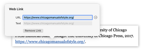Using the Web Link text feature to format a URL