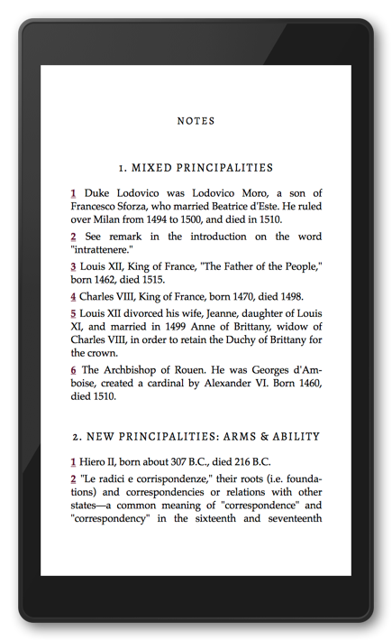 Endnotes Element on a Kindle Fire as shown in Vellum’s Preview