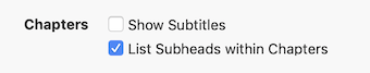 Table of Contents controls for displaying subtitles or subheads