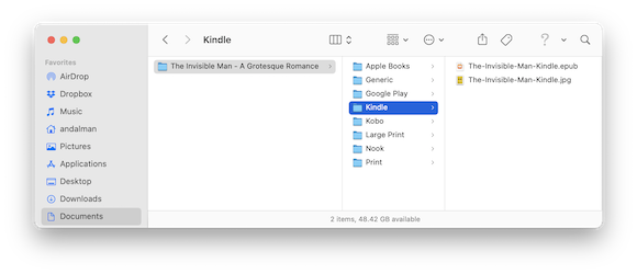 A Finder window displaying the platform-specific folders that Vellum has created