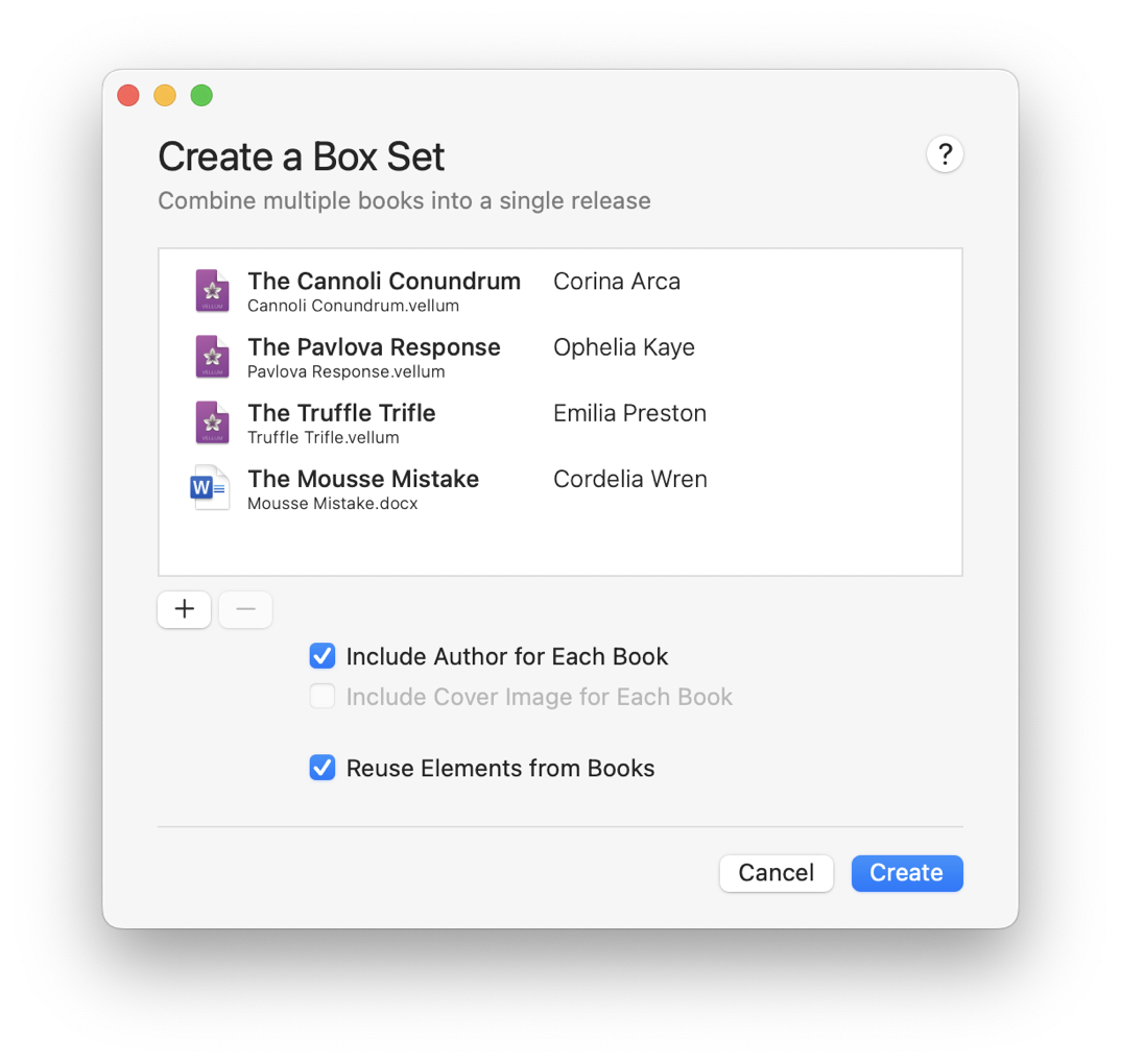 Create a Box Set window shown files from various authors