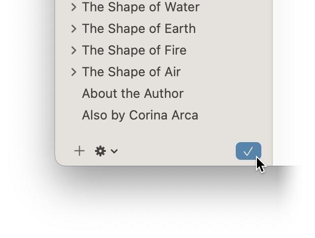 The Reuse Elements From menu item in the File menu: selecting a book called The Shape of Fire