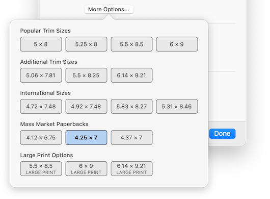 Find mass market sizes by pressing More Options