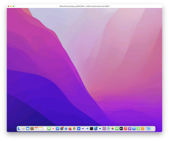 The Desktop of a Mac accessed via MacinCloud