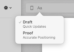 Preview quality popover shows Draft and Proof mode options