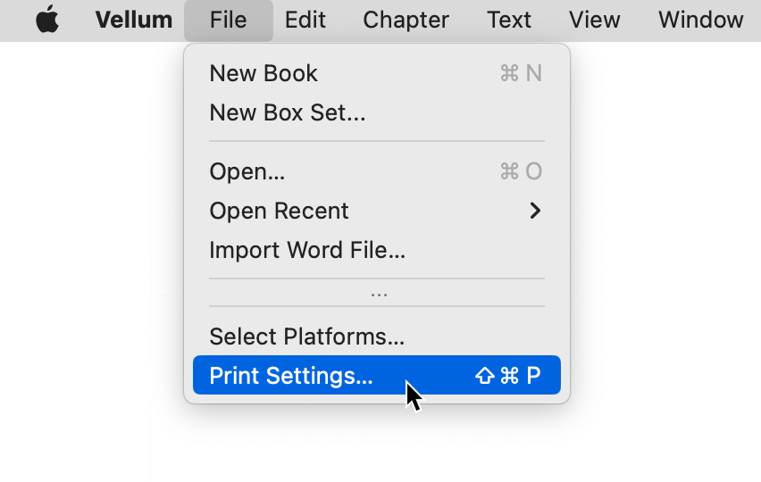 Print Settings, as found in File menu