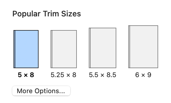 Popular Trim Size options shown in Vellum