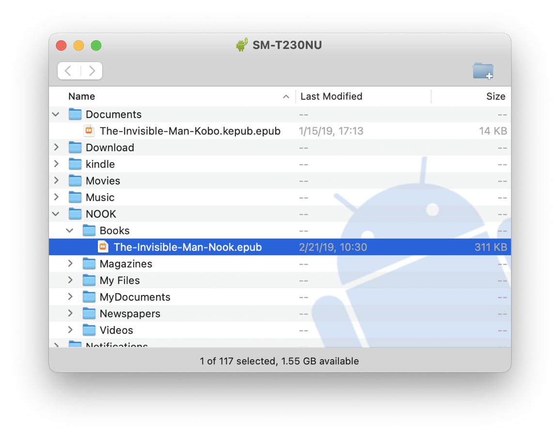 The Android File Transfer window