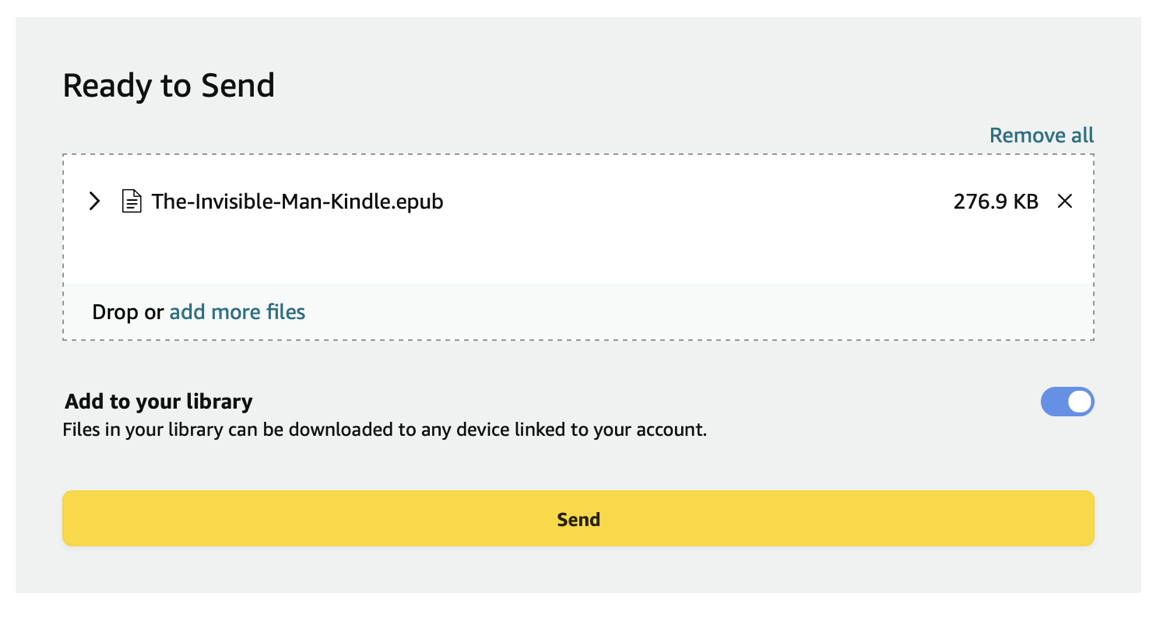 The Send to Kindle webpage displaying a large Send button
