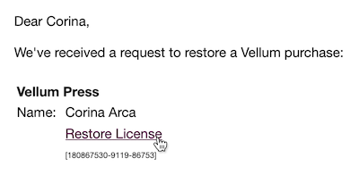 Click the Restore License link in your email