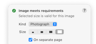 The separate page checkbox in the Inline Image Properties popover